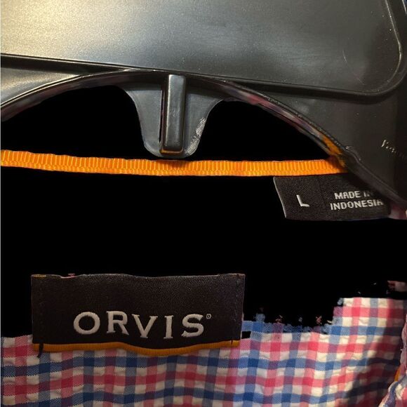 Orvis pink blue white checker puckered fabric52%polyester 48%nylon button pocket - Picture 4 of 5